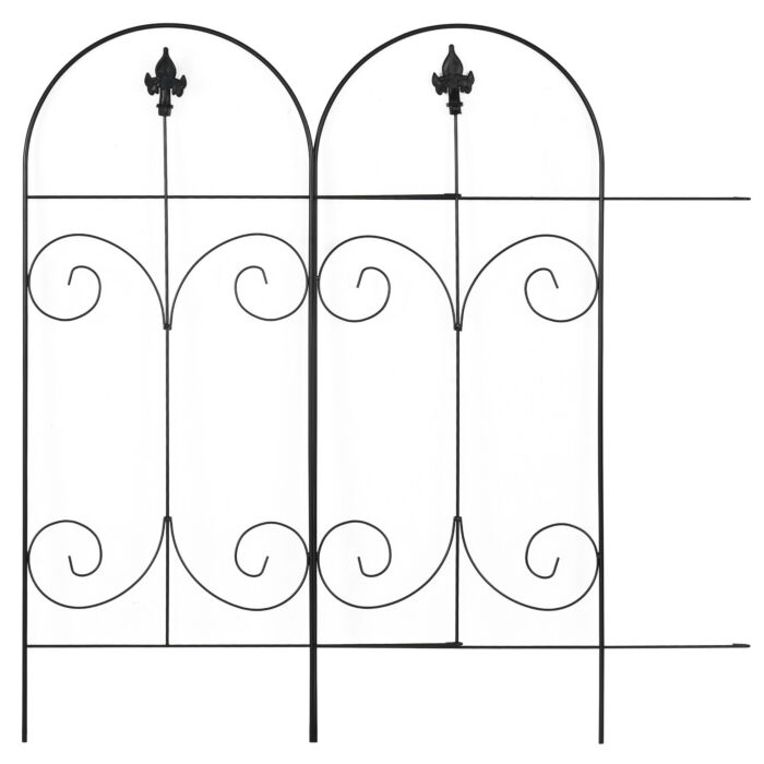 Outsunny Decorative Garden Fencing, 8pcs 44in X 12.5ft Outdoor Picket Fence Panels, Rustproof Metal Wire Landscape Flower Bed Border Edging, Black
