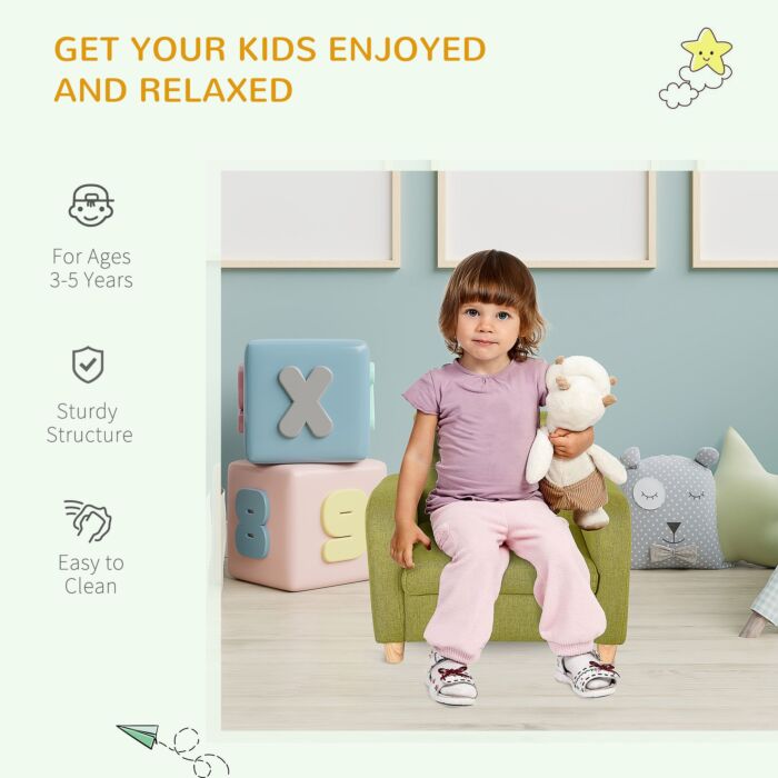 Homcom Children Armchair Mini Sofa Wood Frame Anti-slip Legs High Back