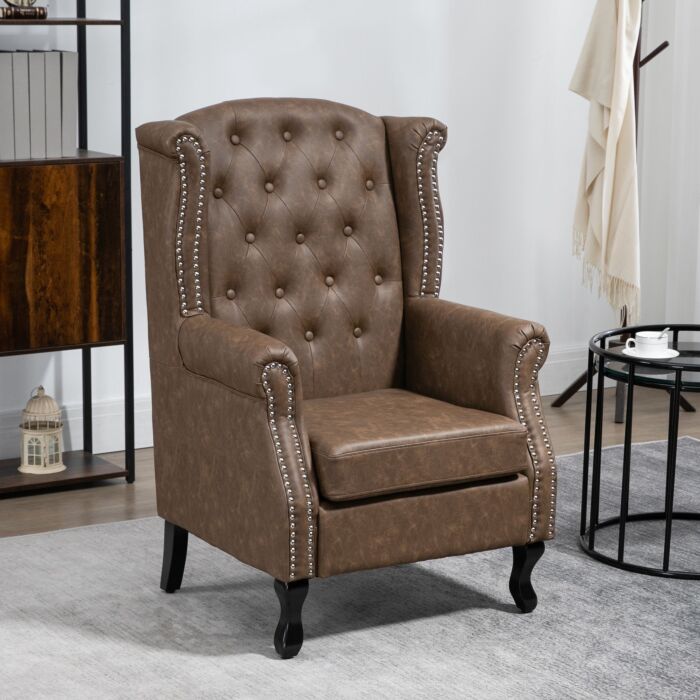 Homcom Wingback Accent Chair Tufted Chesterfield-style Armchair With Nail Head Trim For Brown