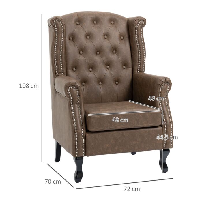 Homcom Wingback Accent Chair Tufted Chesterfield-style Armchair With Nail Head Trim For Brown