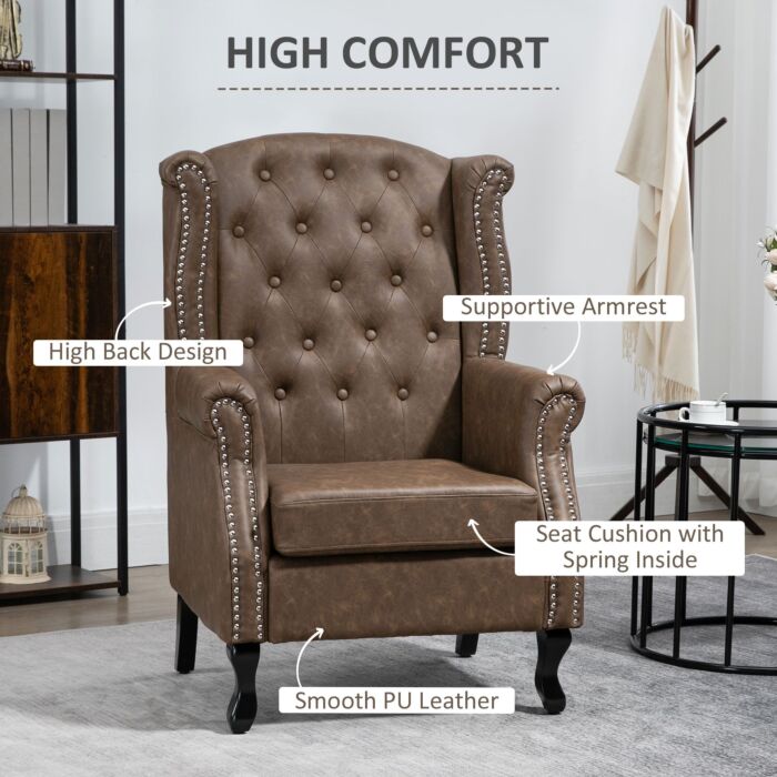 Homcom Wingback Accent Chair Tufted Chesterfield-style Armchair With Nail Head Trim For Brown
