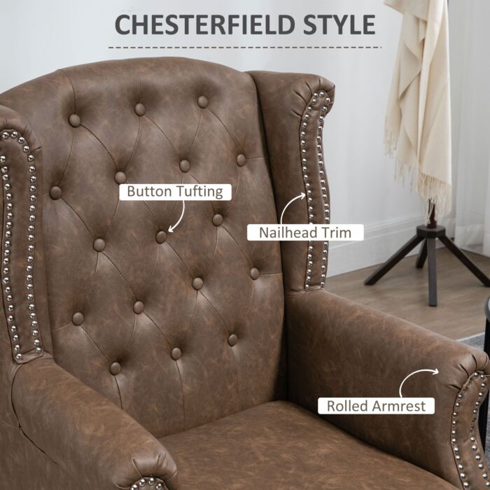 Homcom Wingback Accent Chair Tufted Chesterfield-style Armchair With Nail Head Trim For Brown