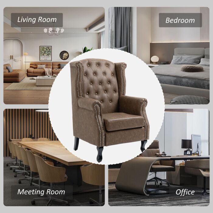 Homcom Wingback Accent Chair Tufted Chesterfield-style Armchair With Nail Head Trim For Brown