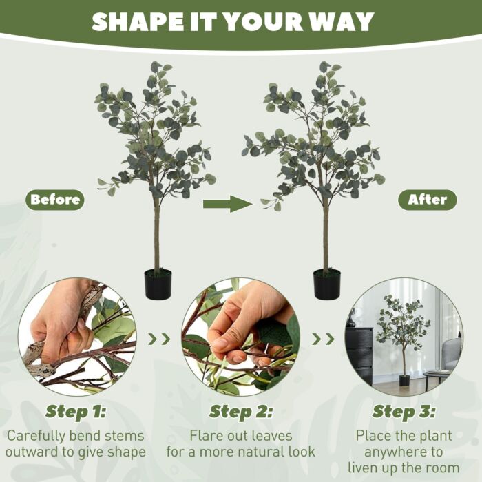 Homcom Decorative Artificial Plant, 5ft/ 150cm Silk Eucalyptus Tree With 230 Silver Dollar Leaves In Pot, Fake Plant For Home, Office, Living Room, Indoor Decor
