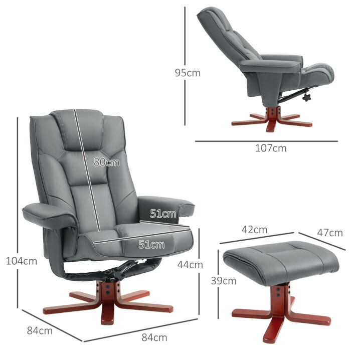 Homcom Faux Leather Manual Recliner And Footstool Set - Grey