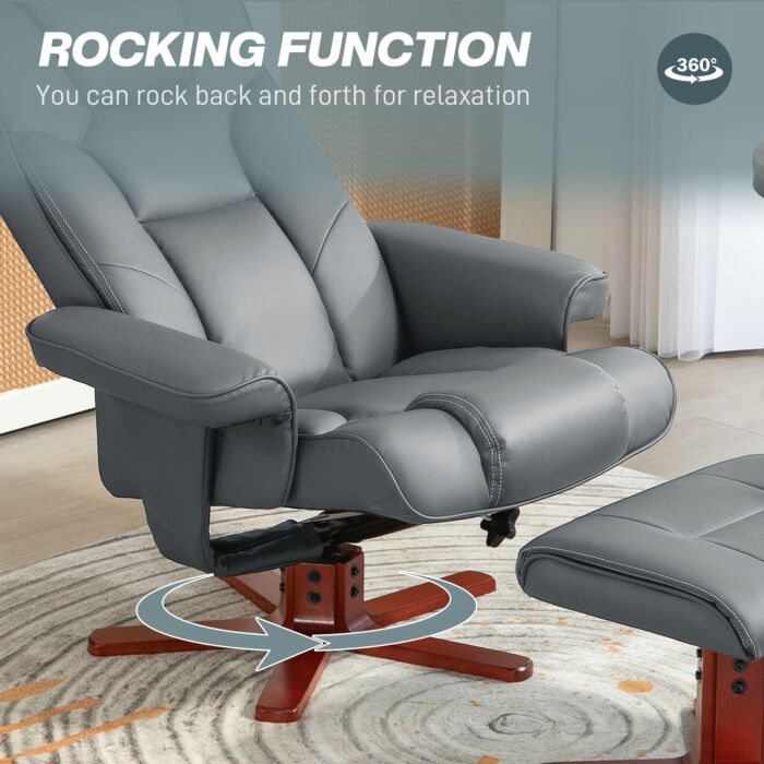 Homcom Faux Leather Manual Recliner And Footstool Set - Grey