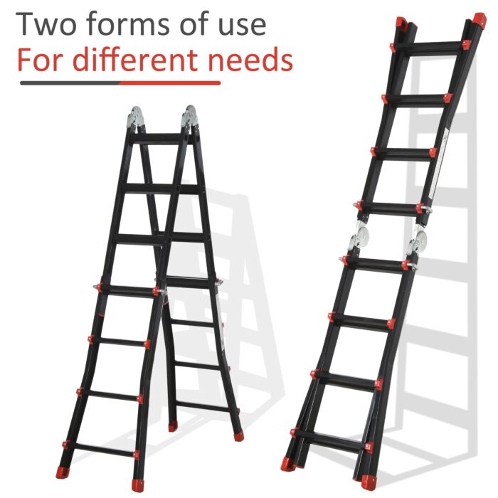 Homcom 4m Aluminium Duo Ladder Telescopic Herringbone Changeable Multi-purpose W/ Non-slip Steps Climbing Diy Platform Portable Workshop House Garden
