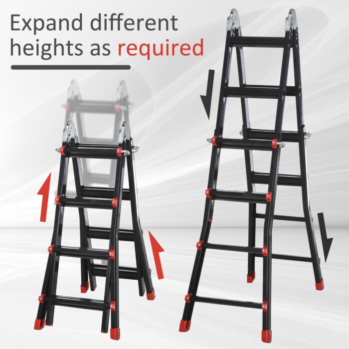 Homcom 4m Aluminium Duo Ladder Telescopic Herringbone Changeable Multi-purpose W/ Non-slip Steps Climbing Diy Platform Portable Workshop House Garden