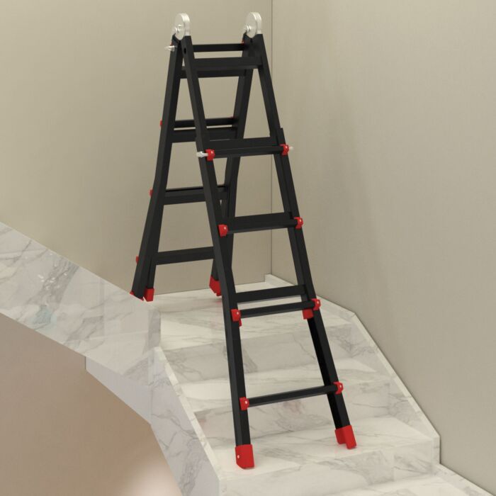 Homcom 4m Aluminium Duo Ladder Telescopic Herringbone Changeable Multi-purpose W/ Non-slip Steps Climbing Diy Platform Portable Workshop House Garden