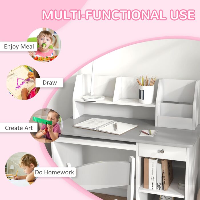 Zonekiz Kids Desk And Chair Set With Storage For 5-8 Year Old, 2 Pieces Childrens Table And Chair Set, Grey