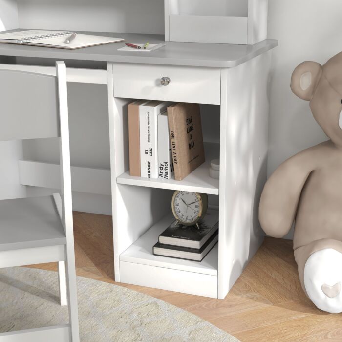 Zonekiz Kids Desk And Chair Set With Storage For 5-8 Year Old, 2 Pieces Childrens Table And Chair Set, Grey