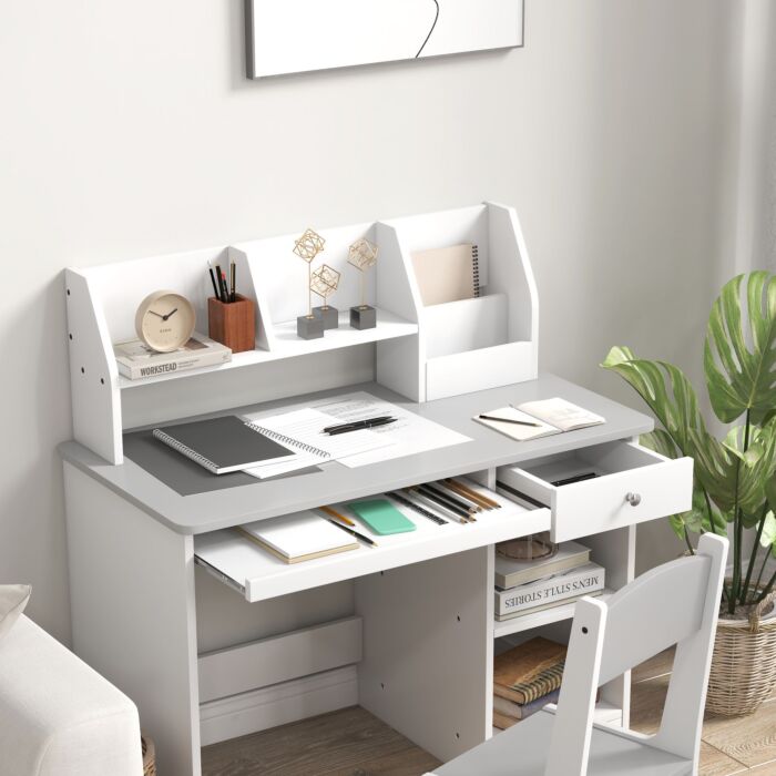 Zonekiz Kids Desk And Chair Set With Storage For 5-8 Year Old, 2 Pieces Childrens Table And Chair Set, Grey