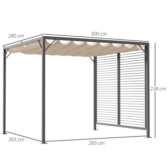 Outsunny 2.8m X 3m Retractable Metal Frame Outdoor Garden Pergola Beige