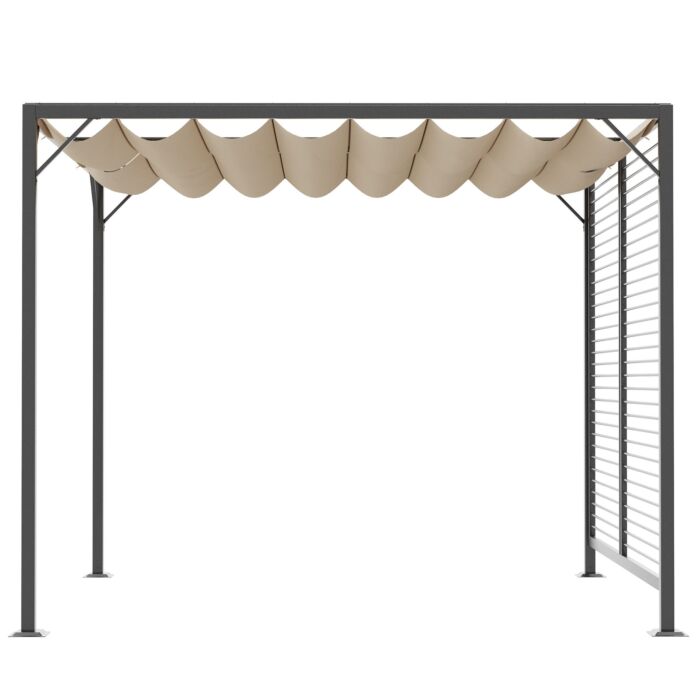 Outsunny 2.8m X 3m Retractable Metal Frame Outdoor Garden Pergola Beige