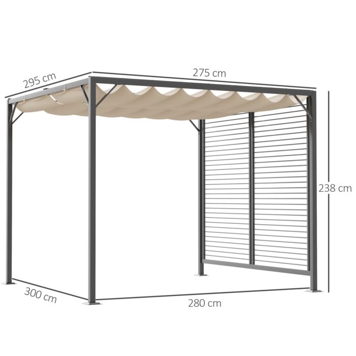 Outsunny 2.8m X 3m Retractable Metal Frame Outdoor Garden Pergola Beige