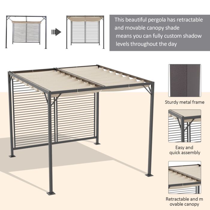 Outsunny 2.8m X 3m Retractable Metal Frame Outdoor Garden Pergola Beige
