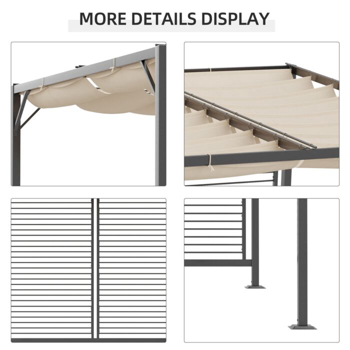 Outsunny 2.8m X 3m Retractable Metal Frame Outdoor Garden Pergola Beige