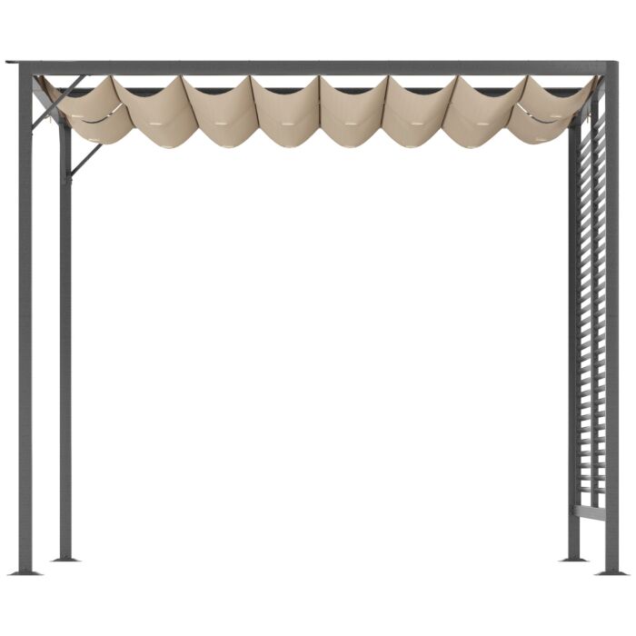 Outsunny 2.8m X 3m Retractable Metal Frame Outdoor Garden Pergola Beige
