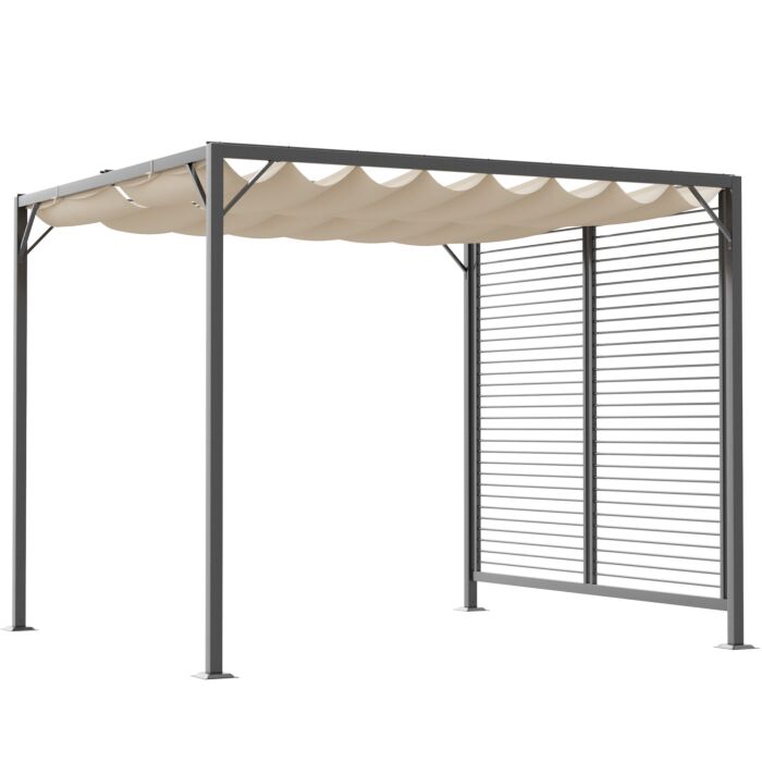 Outsunny 2.8m X 3m Retractable Metal Frame Outdoor Garden Pergola Beige