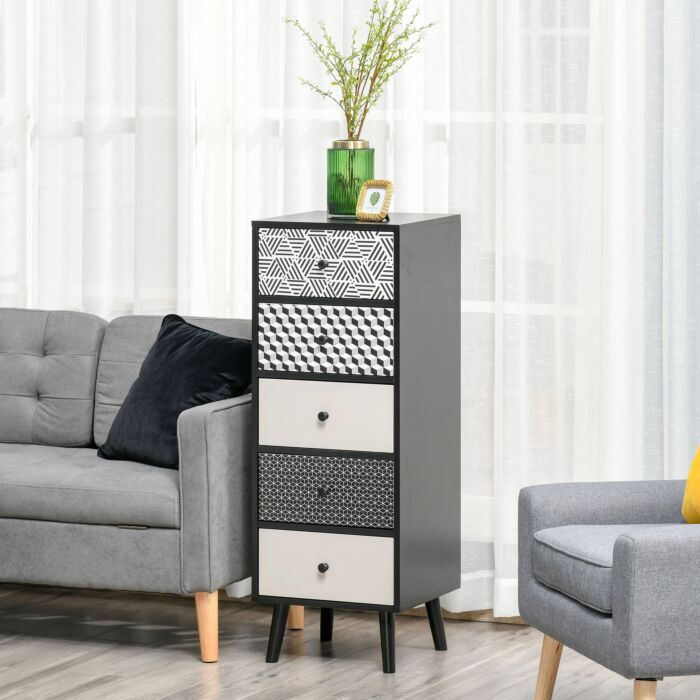 Homcom Chest Of Drawers, 5 Drawer Dresser, Vertical Storage Organizer Unit