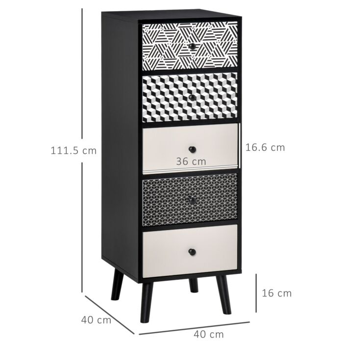 Homcom Chest Of Drawers, 5 Drawer Dresser, Vertical Storage Organizer Unit