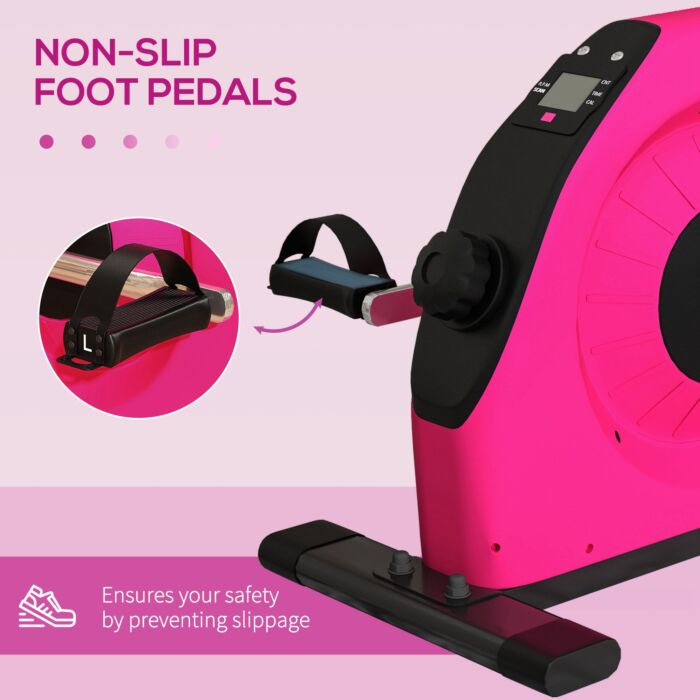 Sportnow Mini Exercise Bike, Portable Pedal Exerciser With Lcd Display For Legs And Arms Rehabilitation And Therapy, Red