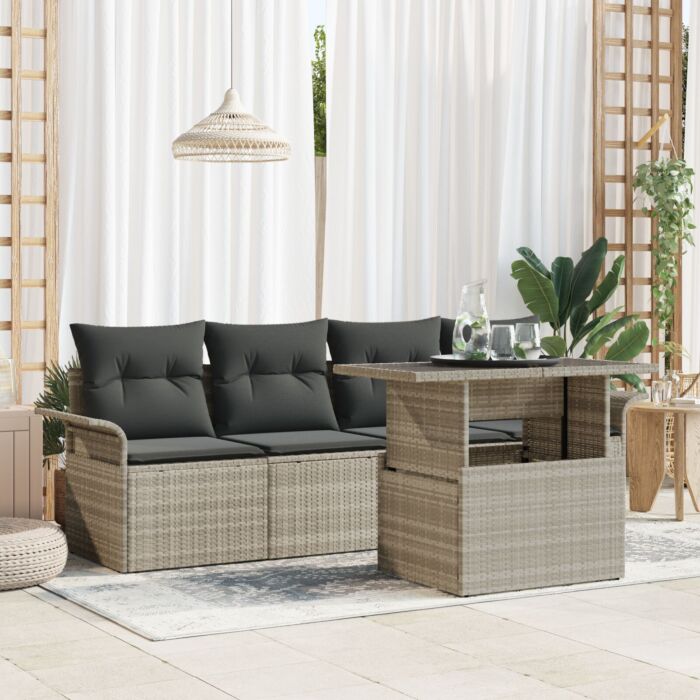 Vidaxl 5 Piece Garden Sofa Set With Cushions Light Grey Poly Rattan, Vidaxl 2-seater Garden Sofa With Storage & Cushions Light Grey Poly Rattan