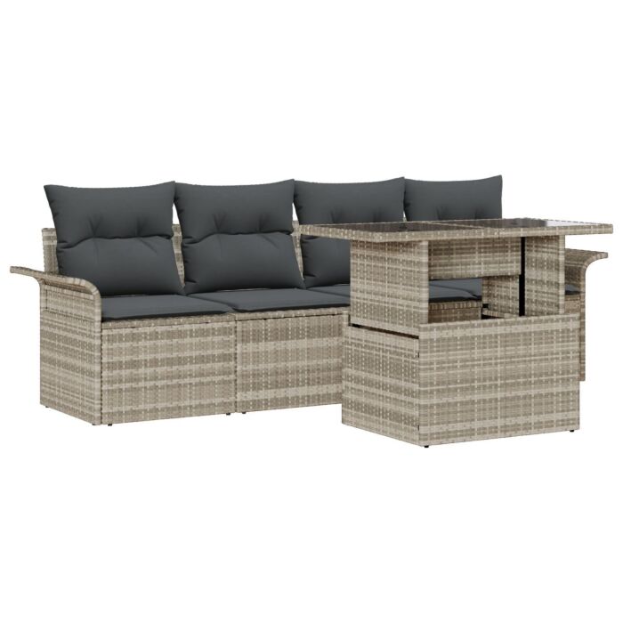 Vidaxl 5 Piece Garden Sofa Set With Cushions Light Grey Poly Rattan, Vidaxl 2-seater Garden Sofa With Storage & Cushions Light Grey Poly Rattan