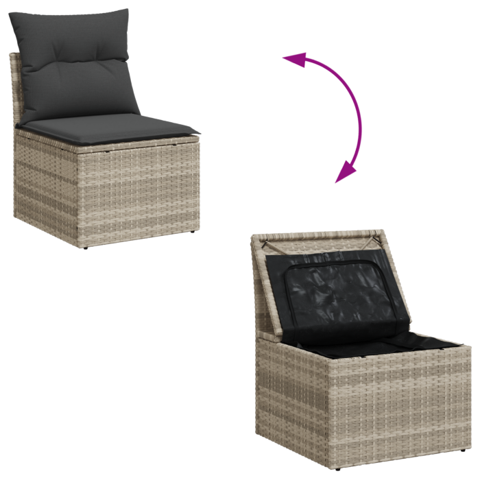 Vidaxl 5 Piece Garden Sofa Set With Cushions Light Grey Poly Rattan, Vidaxl 2-seater Garden Sofa With Storage & Cushions Light Grey Poly Rattan