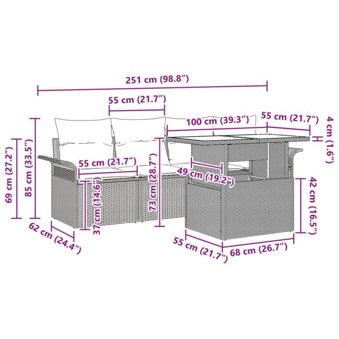 Vidaxl 5 Piece Garden Sofa Set With Cushions Light Grey Poly Rattan, Vidaxl 2-seater Garden Sofa With Storage & Cushions Light Grey Poly Rattan