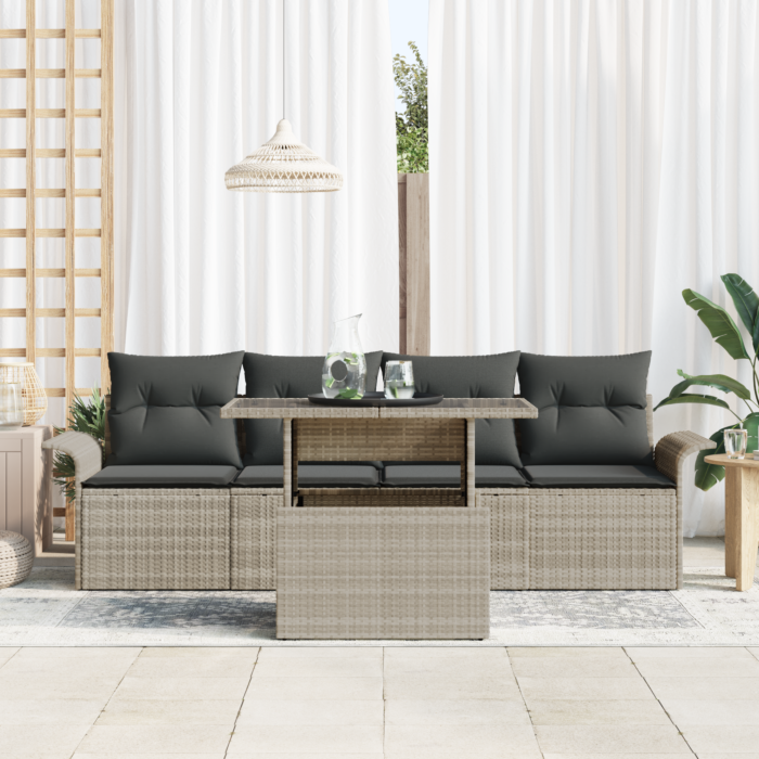 Vidaxl 5 Piece Garden Sofa Set With Cushions Light Grey Poly Rattan, Vidaxl 2-seater Garden Sofa With Storage & Cushions Light Grey Poly Rattan