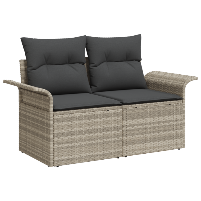 Vidaxl 5 Piece Garden Sofa Set With Cushions Light Grey Poly Rattan, Vidaxl 2-seater Garden Sofa With Storage & Cushions Light Grey Poly Rattan