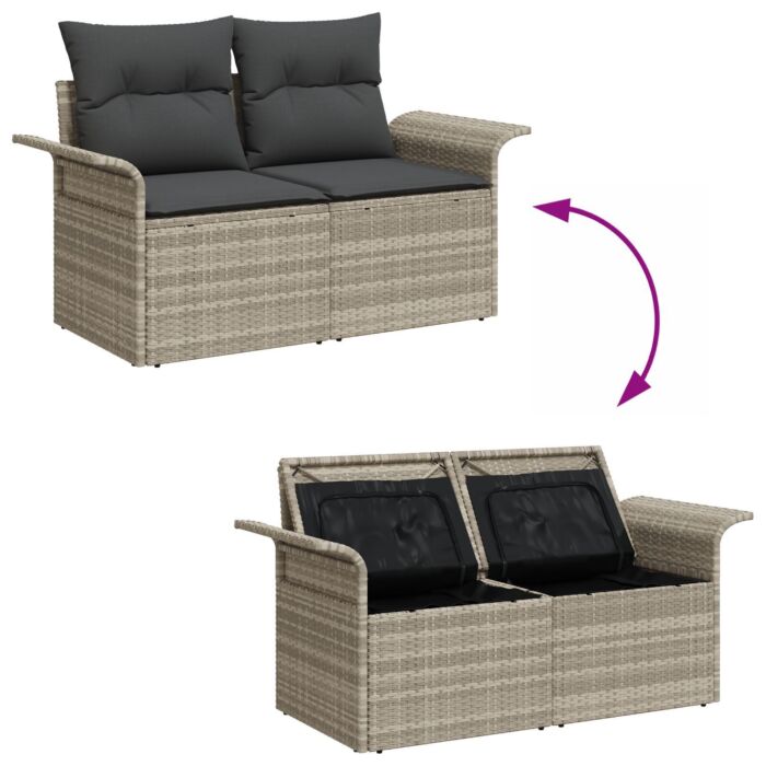 Vidaxl 5 Piece Garden Sofa Set With Cushions Light Grey Poly Rattan, Vidaxl 2-seater Garden Sofa With Storage & Cushions Light Grey Poly Rattan