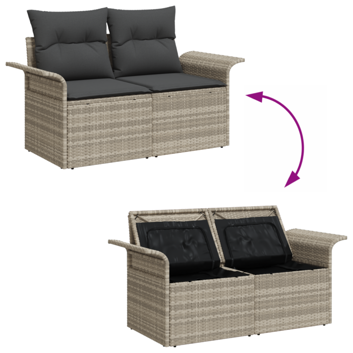 Vidaxl 5 Piece Garden Sofa Set With Cushions Light Grey Poly Rattan, Vidaxl 2-seater Garden Sofa With Storage & Cushions Light Grey Poly Rattan