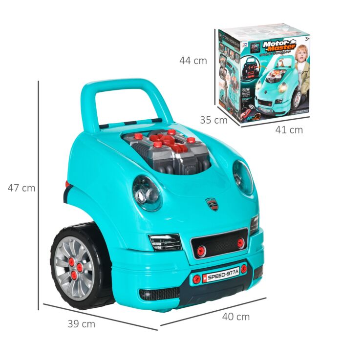 Homcom Kids Truck Engine Toy Set, Educational Car Service Station Playset, Take Apart Workshop, W/ Steering Wheel, For 3-5 Years Old Teal Green