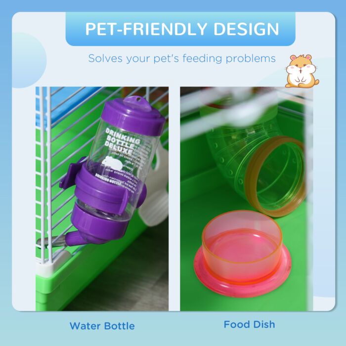 Pawhut 5 Tier Hamster Cage Carrier Habitat Small Animal House With Exercise Wheels Tunnel Tube Water Bottle Dishes House Ladder For Dwarf Mice, Green