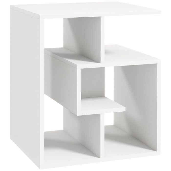 Homcom Side Table, 3 Tier End Table With Open Storage Shelves, White