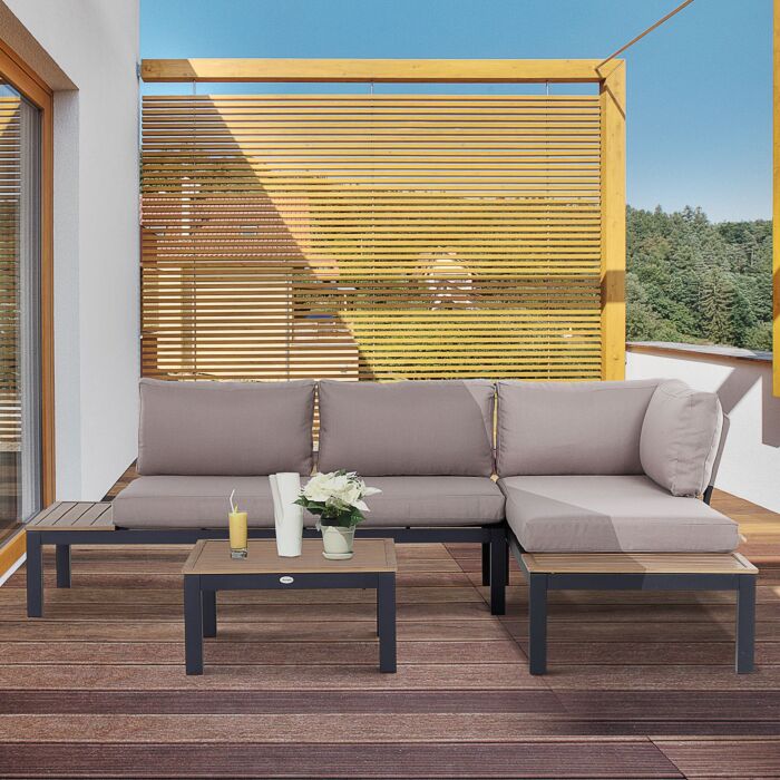 Outsunny 3-piece Aluminium Frame Outdoor Garden Furniture Set Mixed Grey