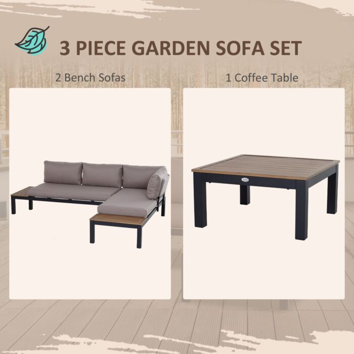 Outsunny 3-piece Aluminium Frame Outdoor Garden Furniture Set Mixed Grey