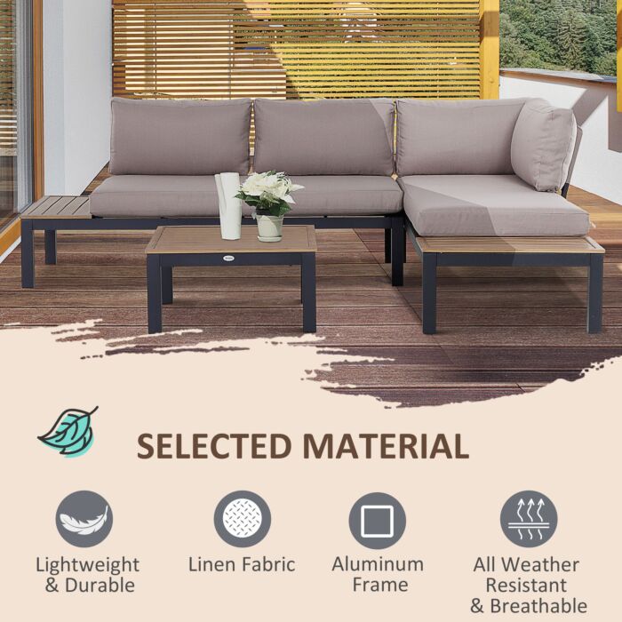 Outsunny 3-piece Aluminium Frame Outdoor Garden Furniture Set Mixed Grey