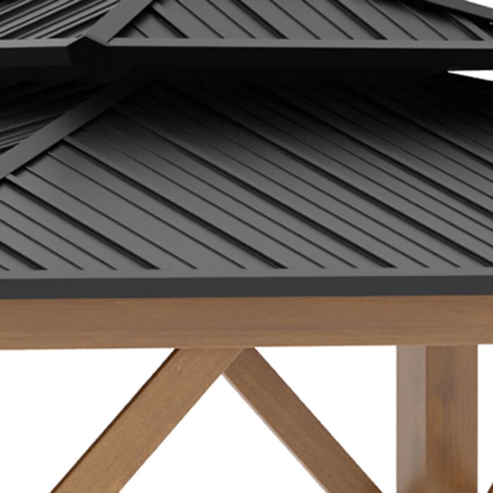 Outsunny 3.5 X 3.5m Outdoor Aluminium Hardtop Gazebo Canopy With 2-tier Roof And Solid Wood Frame Outdoor Patio Shelter For Patio, Garden, Grey