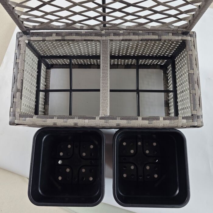 Outsunny 22l Garden Pe Rattan Planter W/ Trellis, Free Standing Flower Raised Bed W/ 2 Plant Boxes For Climbing Plants, 57x30x107 Cm, Mixed Grey