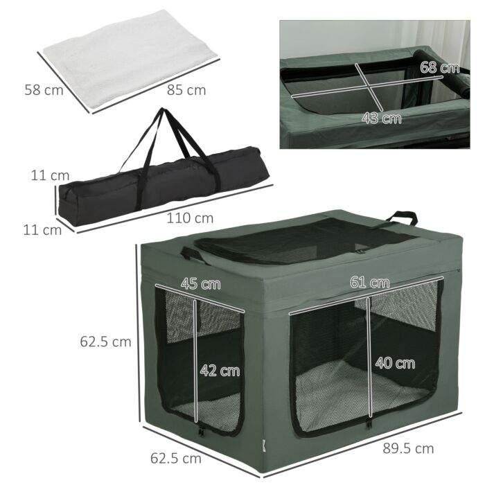 Pawhut 90cm Pet Carrier, Portable Cat Carrier, Foldable Dog Bag, Pet Travel Bag With Cushion For Medium And Large Dogs, Grey