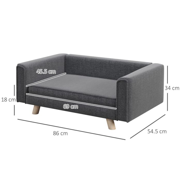 Pawhut Dog Sofa Bed, Elevated Dog Couch For Medium And Small Dogs, With Soft Cushion, Removable And Washable Cover, Grey