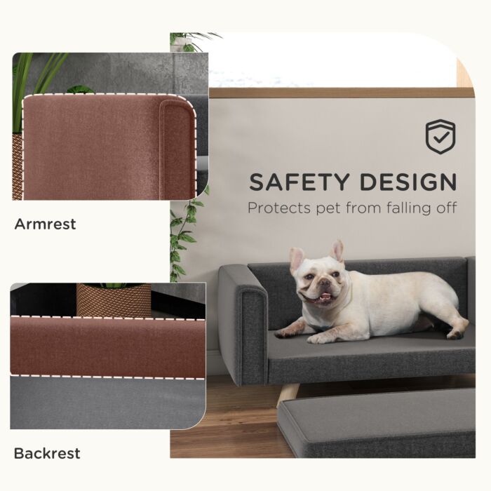 Pawhut Dog Sofa Bed, Elevated Dog Couch For Medium And Small Dogs, With Soft Cushion, Removable And Washable Cover, Grey