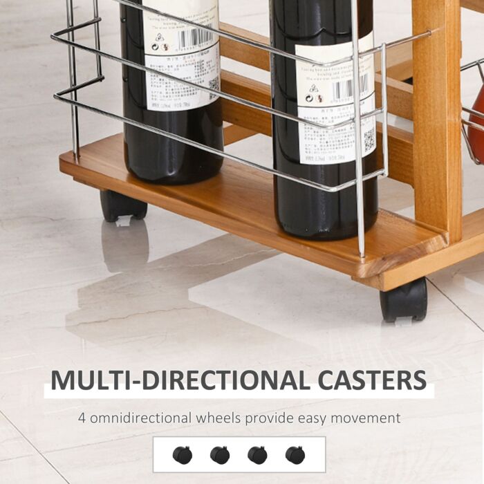 Homcom Rolling Kitchen Cart, Utility Storage Cart With 4 Basket Drawers & Side Racks, Wheels, Brown