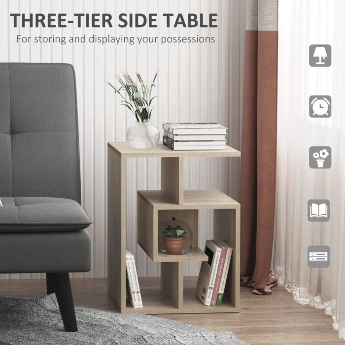 Homcom Side Table, 3 Tier End Table With Open Storage Shelves, Living Room Coffee Table Organiser Unit, Set Of 2, Oak Colour