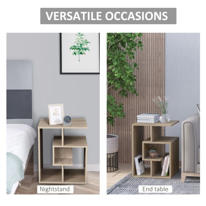 Homcom Side Table, 3 Tier End Table With Open Storage Shelves, Living Room Coffee Table Organiser Unit, Set Of 2, Oak Colour