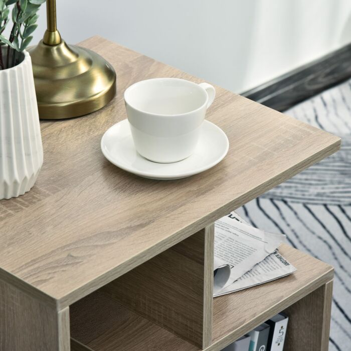 Homcom Side Table, 3 Tier End Table With Open Storage Shelves, Living Room Coffee Table Organiser Unit, Set Of 2, Oak Colour