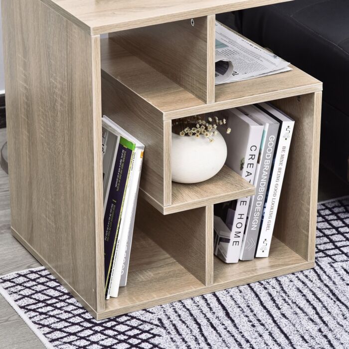 Homcom Side Table, 3 Tier End Table With Open Storage Shelves, Living Room Coffee Table Organiser Unit, Set Of 2, Oak Colour